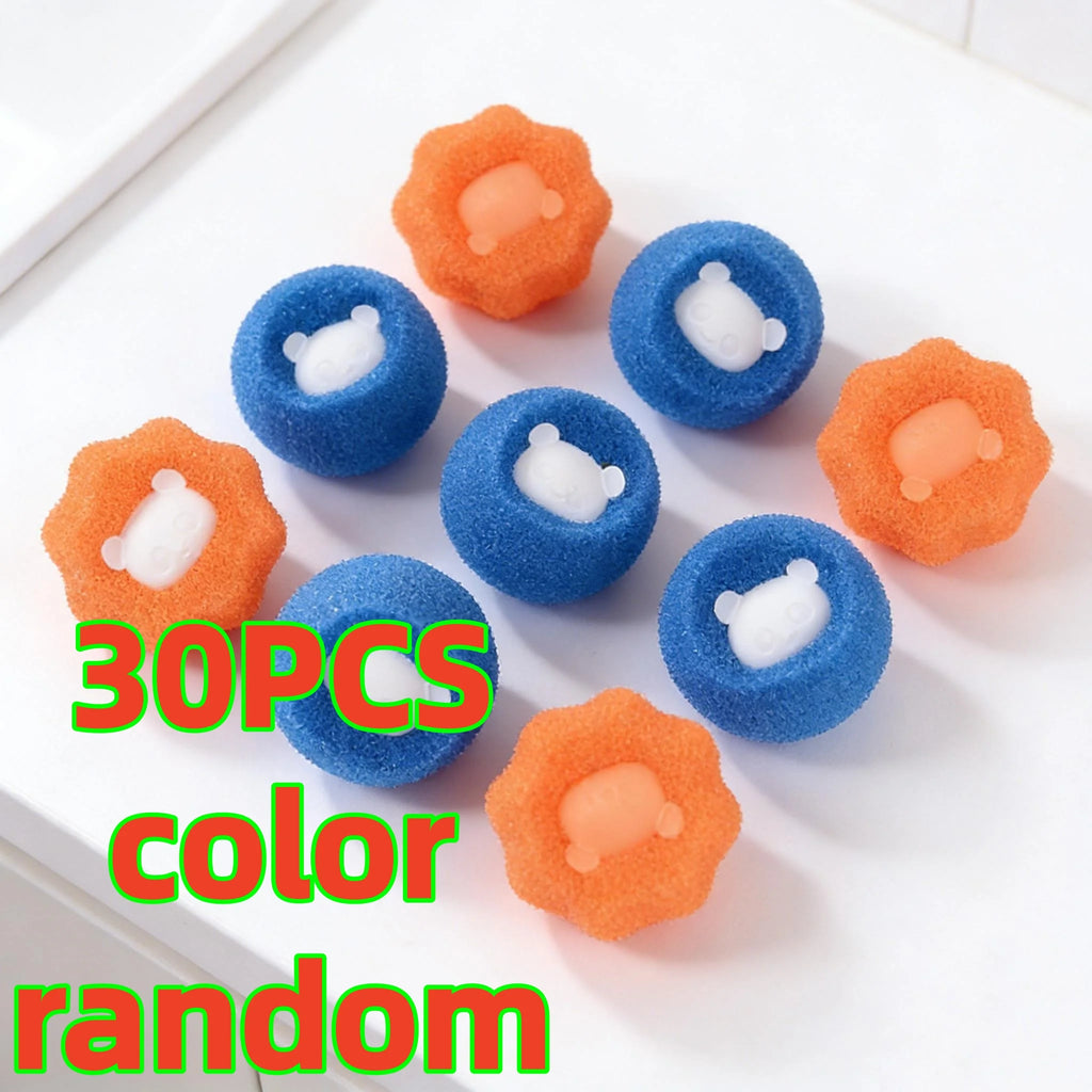 30-Piece Set of Random Color Pet-Shaped Laundry Balls, Anti-Tangle Cleaning Balls, Household Hair Removal Sponge Magic Cleaning Balls, Laundry Lint Remover